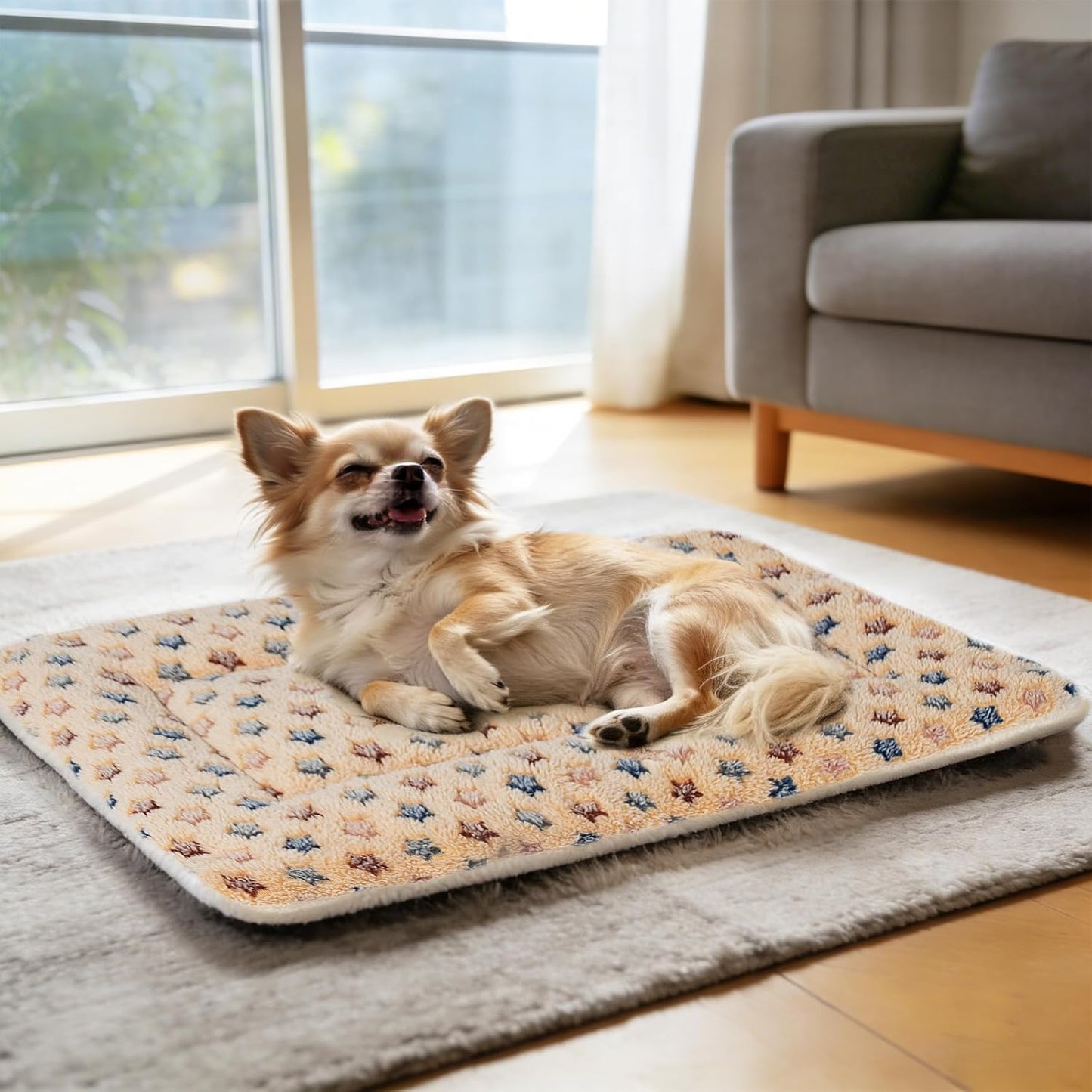 Ultra Soft Pet (Dog/Cat) Bed with Cute Prints | Reversible Fleece Crate Bed Mat | Machine Washable Pet Bed Liner