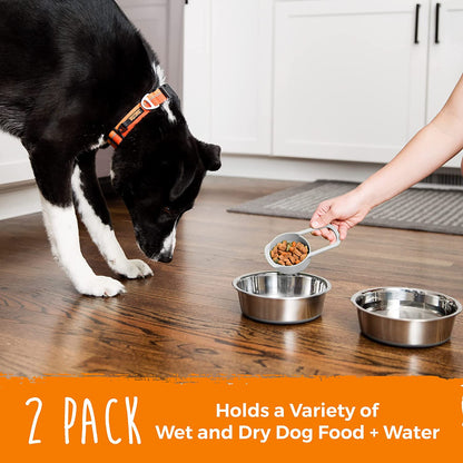 Stainless Steel Dog Bowls - Pack of 2 - Non-Slip Bottom - No Spill Design - Dishwasher Safe - Suitable for All Pet Breeds - Safe Dog Food and Water Bowl - Steel Set - Large - 8.5”