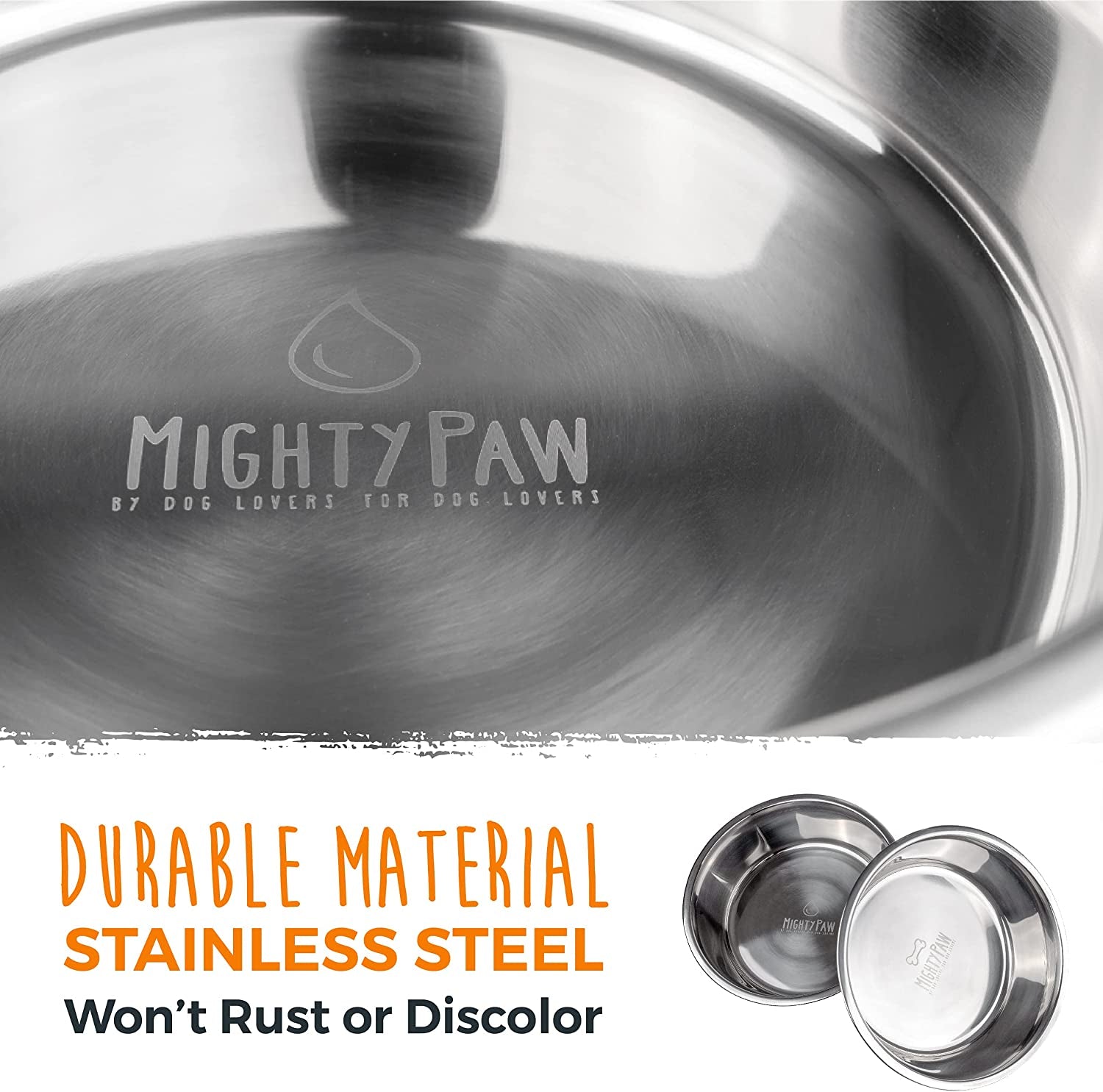 Stainless Steel Dog Bowls - Pack of 2 - Non-Slip Bottom - No Spill Design - Dishwasher Safe - Suitable for All Pet Breeds - Safe Dog Food and Water Bowl - Steel Set - Large - 8.5”