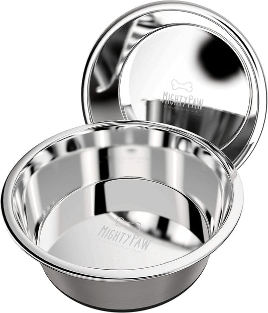 Stainless Steel Dog Bowls - Pack of 2 - Non-Slip Bottom - No Spill Design - Dishwasher Safe - Suitable for All Pet Breeds - Safe Dog Food and Water Bowl - Steel Set - Large - 8.5”